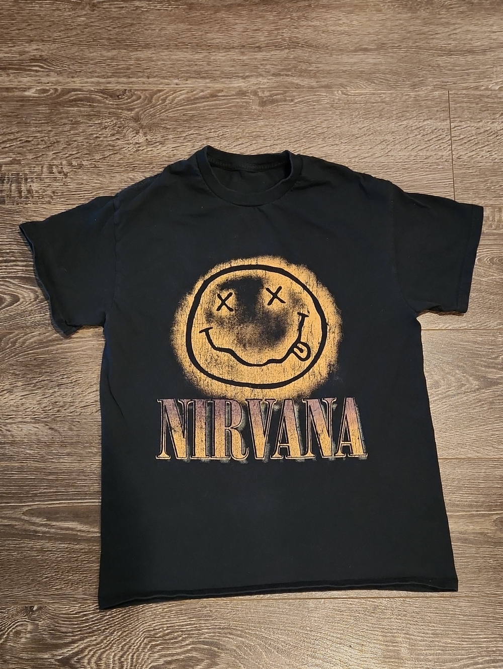 Nirvana Smiley Logo Gradient Black Graphic T-Shirt Mens Medium Band Tee